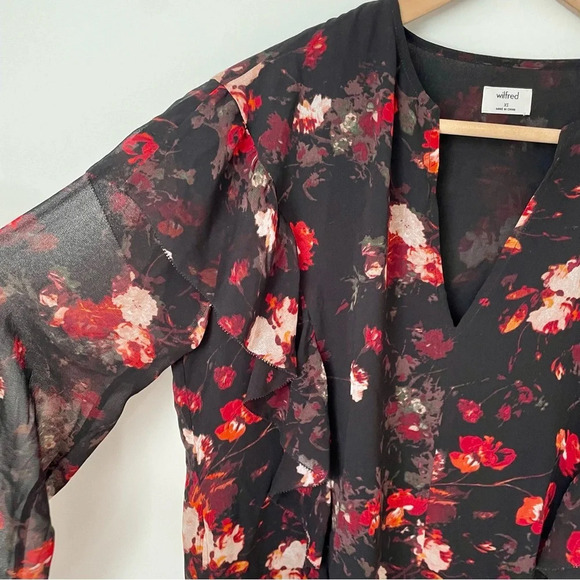 Aritzia Wilfred Lila Ruffle Floral Blouse Whimsigoth - Picture 6 of 9